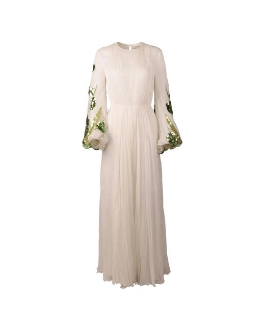 Valentino Garavani White Sequin-Embellished Pleated Maxi Dress