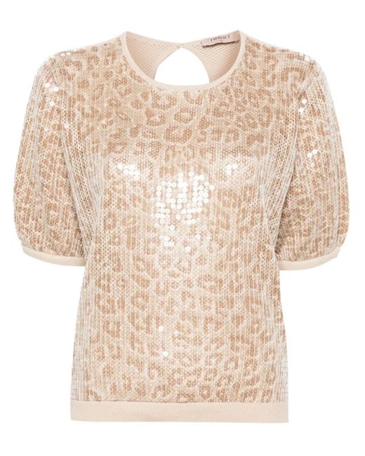 Twin Set Natural Sequined Knitted T-shirt