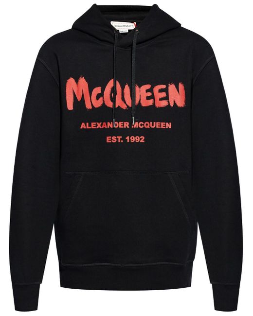 Alexander McQueen Blue Graffiti Logo-print Cotton Hoodie for men