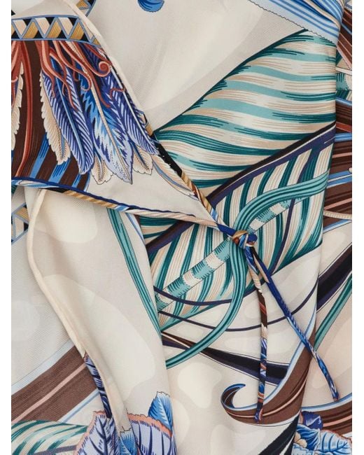 Ferragamo Blue Floral-Print Silk Scarf
