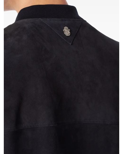 Billionaire Blue Crest-Embroidered Suede Bomber Jacket for men