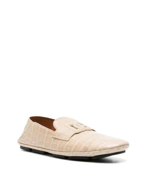 Dolce & Gabbana Natural Crocodile-Effect Leather Loafers for men