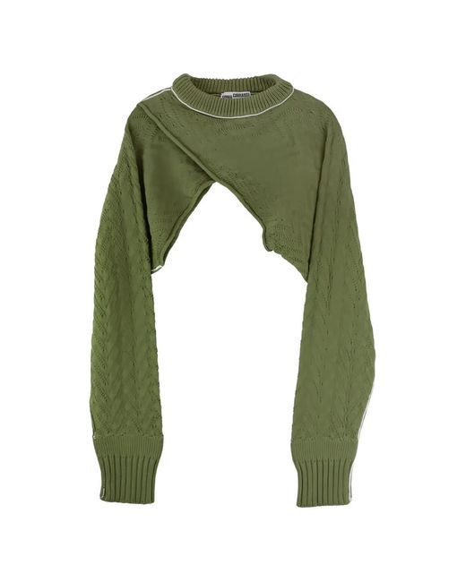 SONIA CARRASCO Green Cable-Knit Cropped Sweater