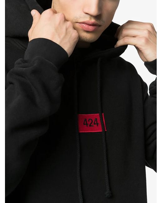 424 Black Logo Patch Hoodie for men