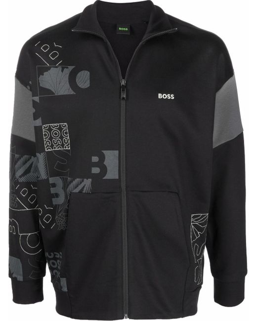 BOSS by Hugo Boss Black Patchwork-logo Zip-through Sweatshirt for men