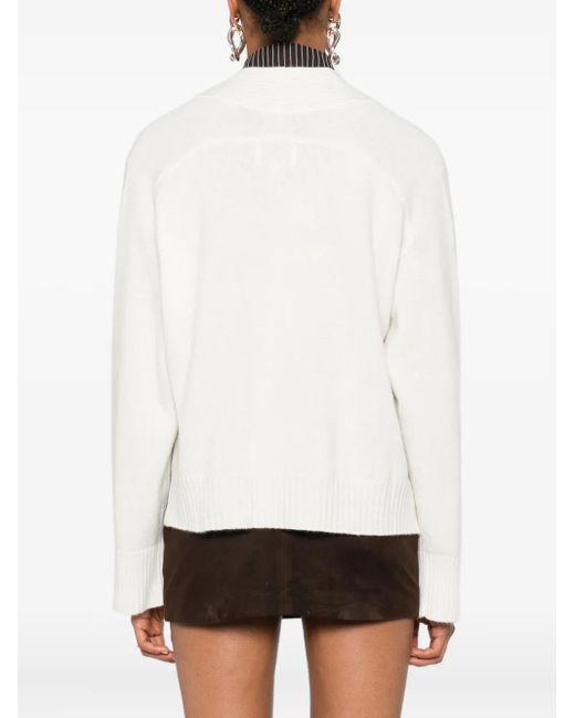Loulou de Saison White Button-Fastening Ribbed Cardigan