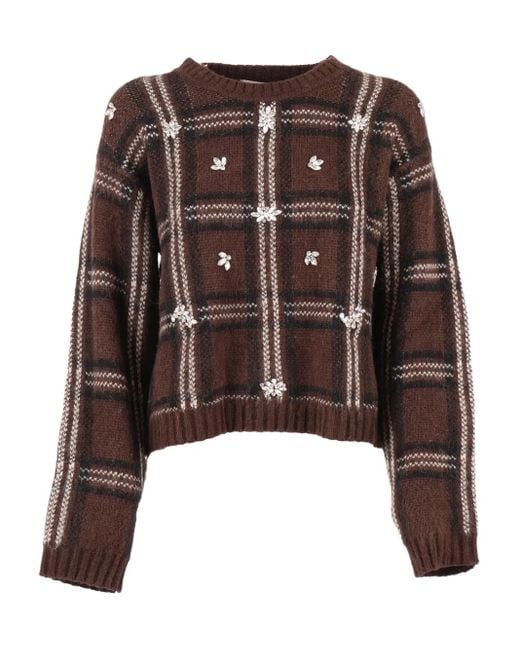 Ermanno Scervino Brown Embellished Jacquard Sweater