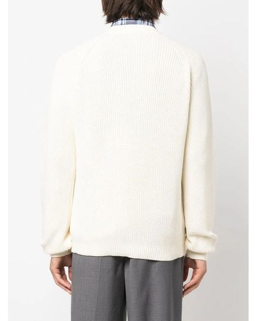 Woolrich White Ribbed-Knit Crew-Neck Jumper for men