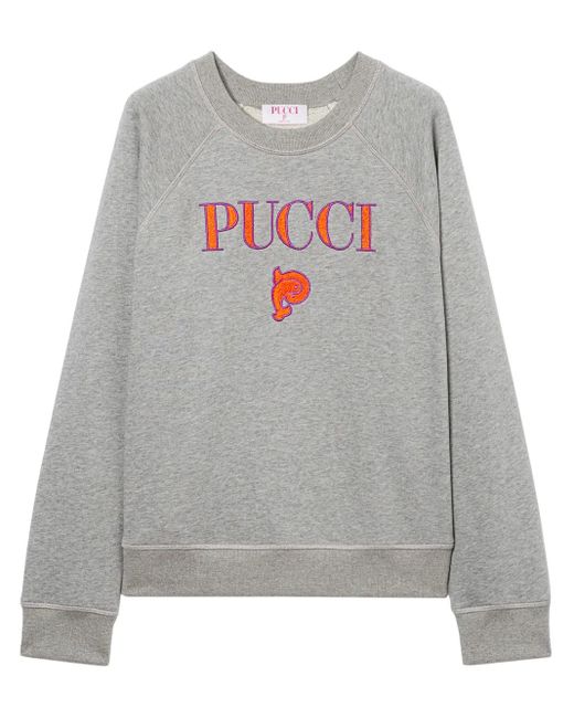 Emilio Pucci Gray Sweatshirt Mit Logo-Stickerei