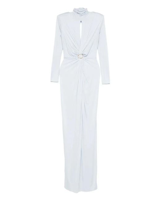Elisabetta Franchi Carpet Maxi-Jurk Met Hoge Hals En Gedraaide Voorkant in het White