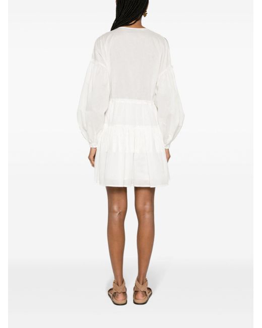 Pinko White Baaria Short Cotton Dress With Fringes