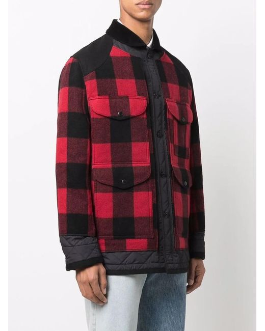 Junya Watanabe Red Checked Press-Stud Shirt Jacket for men