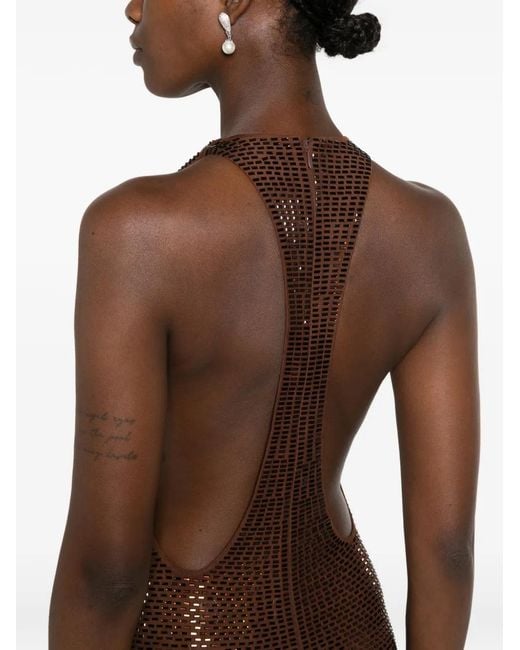 Vestido Largo Con Apliques De Strass Self-Portrait de color Brown