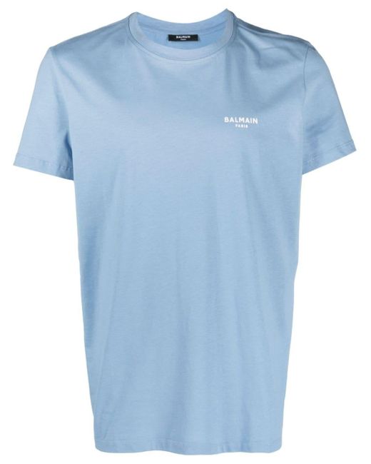 Balmain T-Shirt mit beflocktem Logo in Blue für Herren