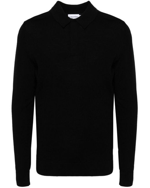 Calvin Klein Black Embroidered-logo Polo Shirt for men
