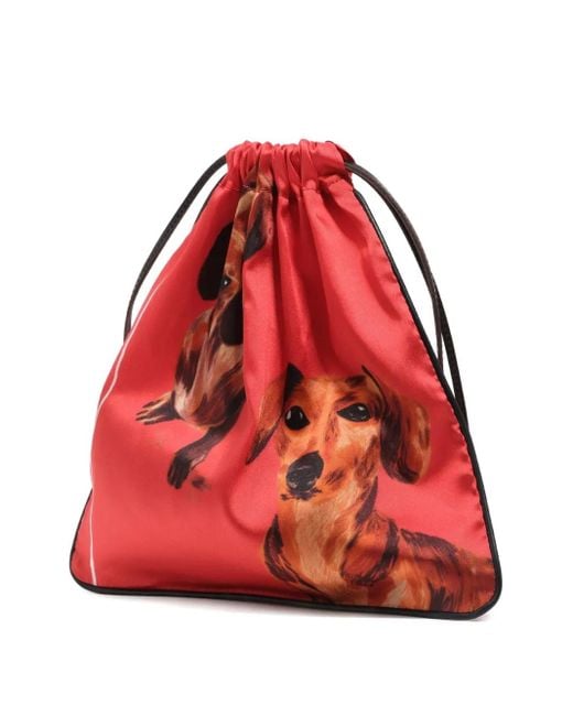 Bimba Y Lola Red Dog-Print Drawstring Pouch Bag
