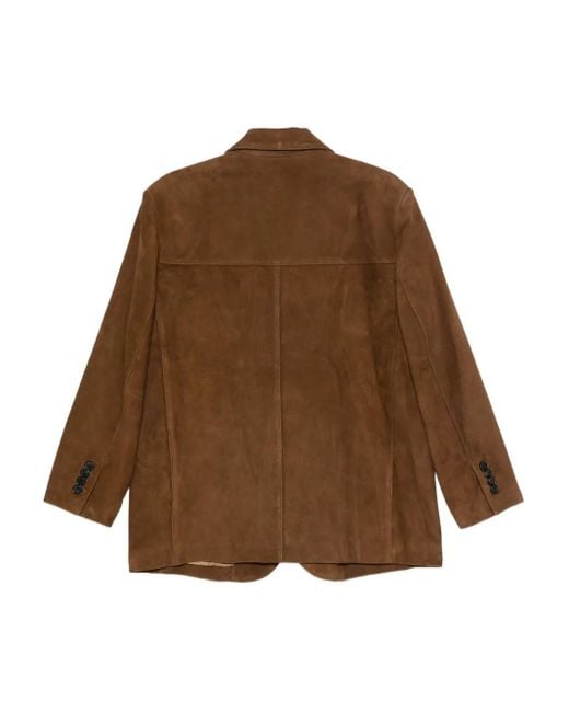 DUNST Brown Suede Button-Fastening Leather Jacket