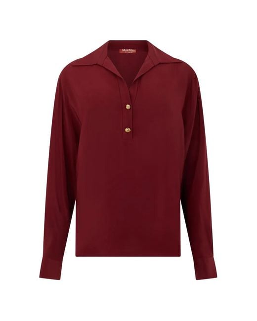 Max Mara Red Silk Long-Sleeve Polo Shirt