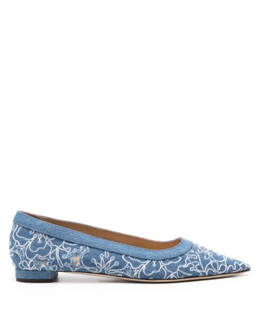 Arteana Blue Floral-embroidered Ballerina Shoes