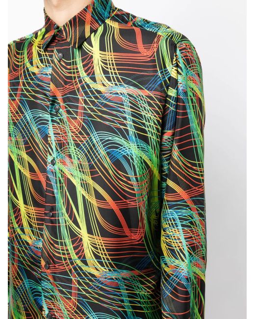Ferrari Green Abstract-Pattern Silk Shirt for men