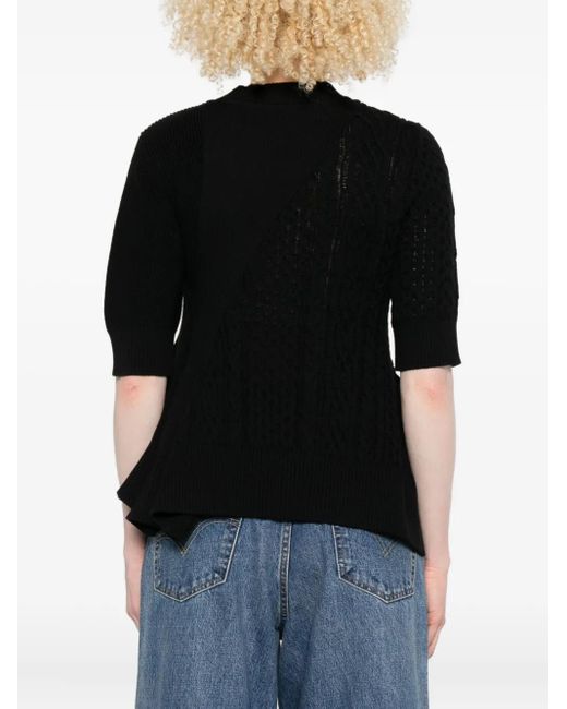 Sacai Black Cable-Knit Flared Top