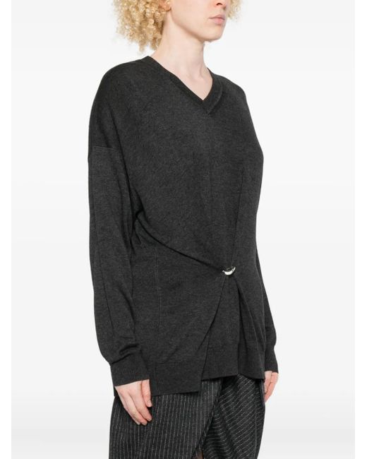 Isabel Marant Black Chiraz V-Neck Ring-Detail Sweater