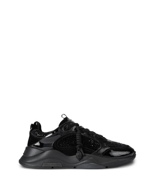 Kurt Geiger Black Royston Crystal-Embellished Patent-Leather Sneakers for men