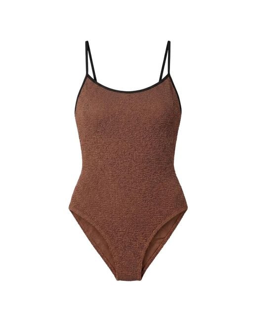 Hunza G Brown Pamela Crinkled-Effect Swimsuit
