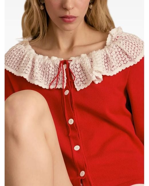 Sleeper Red Malena Lace-Collar Cardigan
