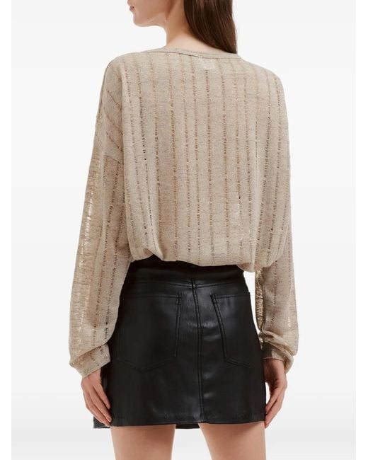 B+ AB Natural Distressed-Knit Sweater