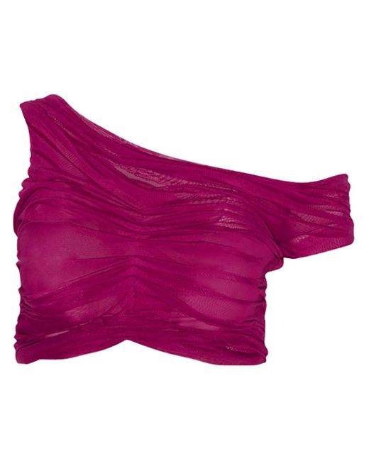 DI PETSA Purple Wetlook Off-shoulder Cropped Top
