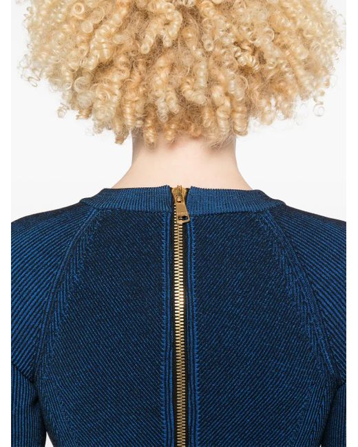 Balmain Blue Ribbed-Knit Mini Dress