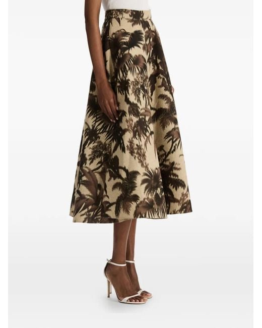 Oscar de la Renta White Chiné Palm Leaves Skirt