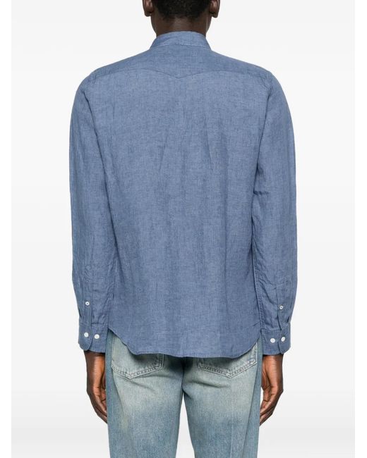 Hartford Blue Pocket Linen Shirt for men