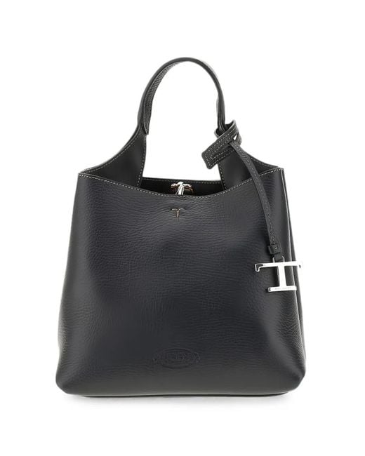 Tod's Black T Timeless Pebbled Leather Cross Body Bag
