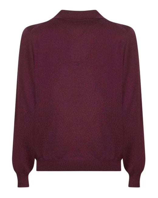 D4.0 Purple Ribbed-Cuff Polo Sweater for men