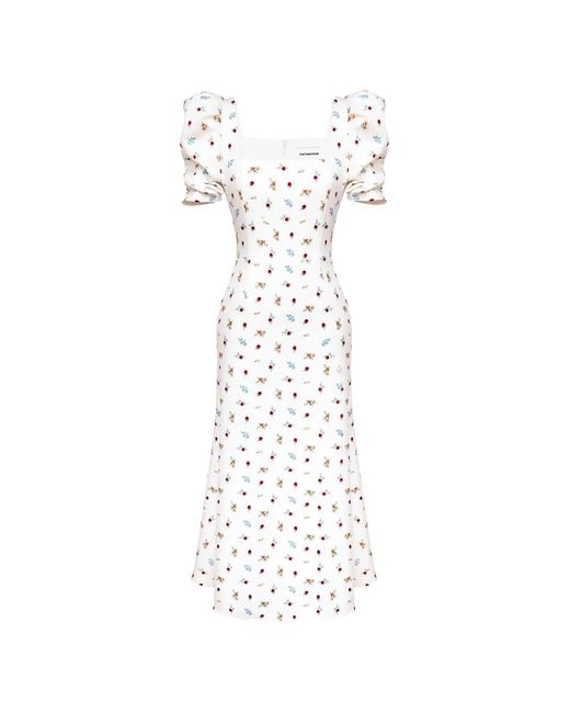 POST MERIDIEM White Floral-Print Puff-Sleeve Midi Dress