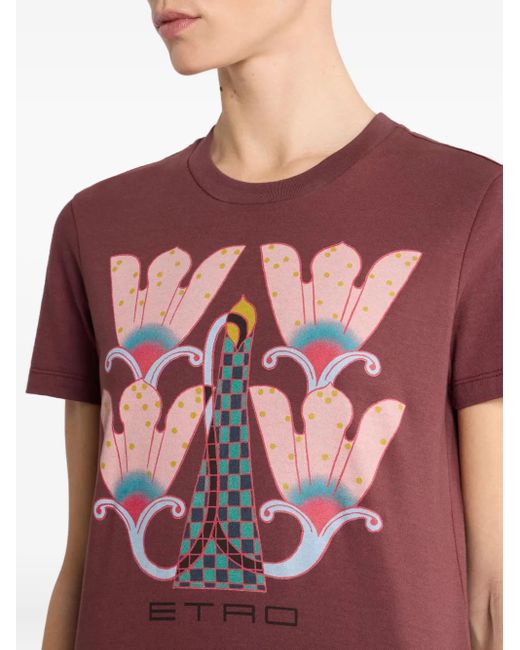 Etro Red Floral-Print Graphic T-Shirt