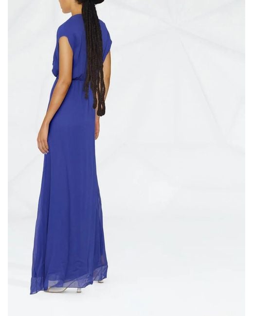 Patrizia Pepe Blue V-Neck Gathered-Detail Dress