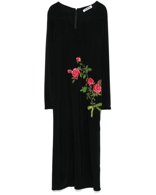 Vivetta Black Floral-Embroidered Midi Dress