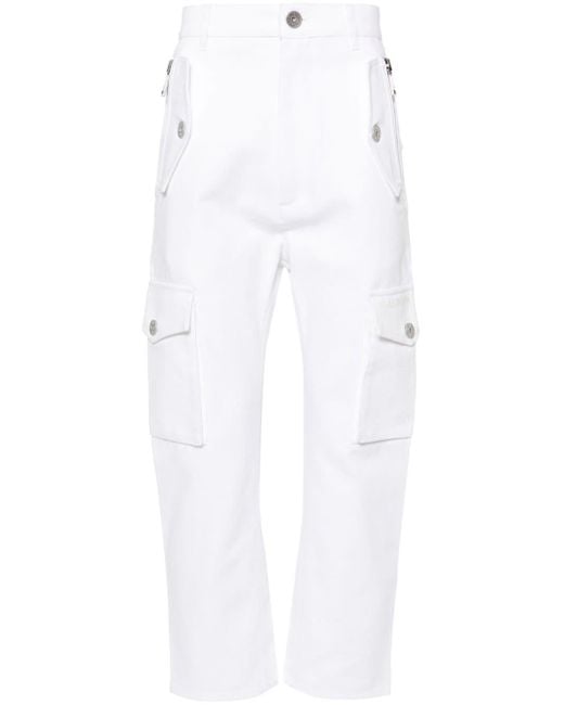 Balmain White Tapered Cargo Trousers for men
