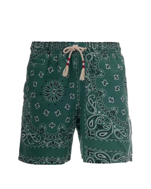 Mc2 Saint Barth Green Bandana-Print Swim Shorts for men