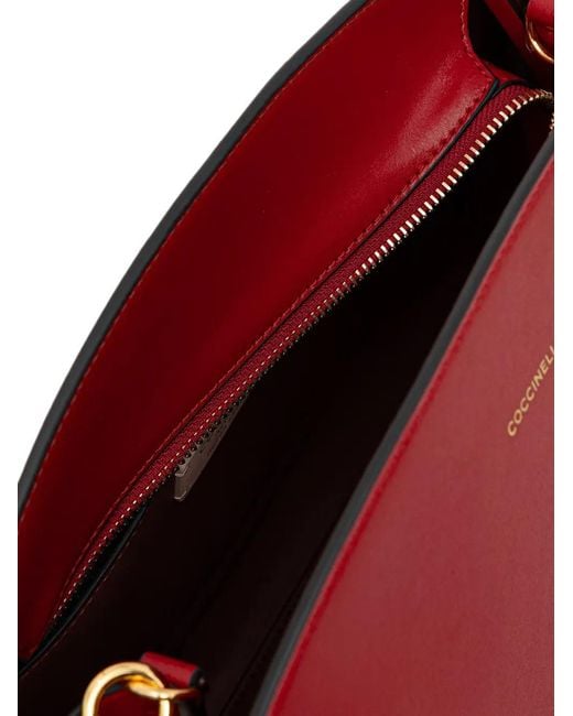Coccinelle Red Logo-Print Calf Leather Shoulder Bag