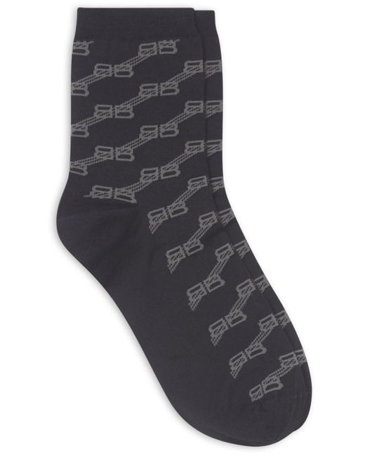 Balenciaga Black Monogram-print Cotton-blend Socks