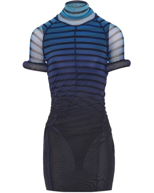 Jean Paul Gaultier Gestreepte Mesh Mini-Jurk in het Blue
