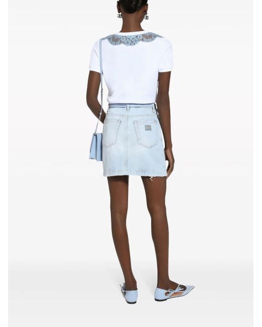 Jupe En Jean À Plaque Logo Dolce & Gabbana en coloris Blue