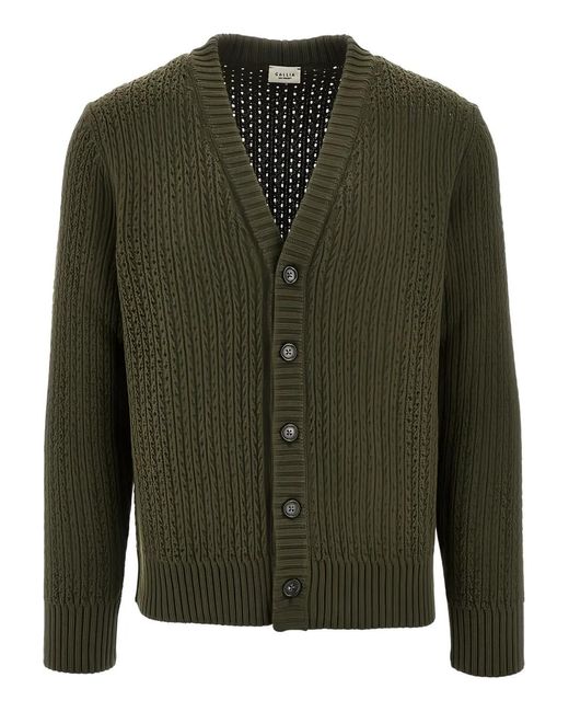GALLIA Green V-Neck Cardigan for men