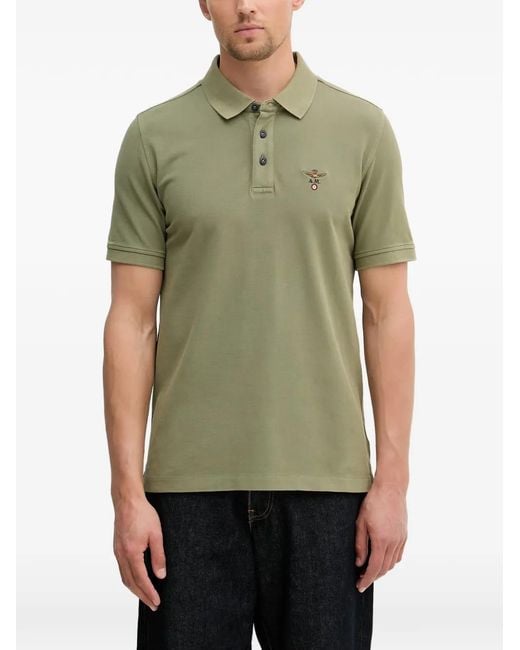 Aeronautica Militare Green Logo-Embroidered Polo Shirt for men