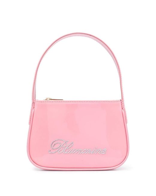 Blumarine Crystal-logo Patent Leather Handbag in Pink | Lyst