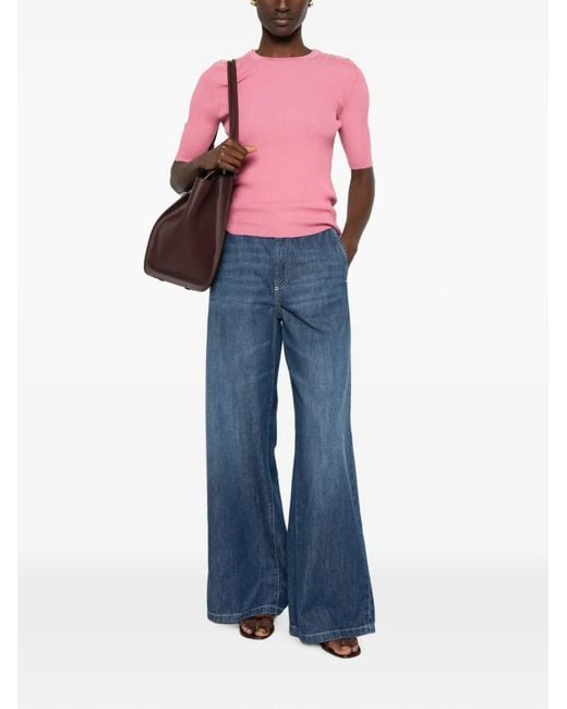 Max Mara Blue Button-Detail Ribbed Sweater